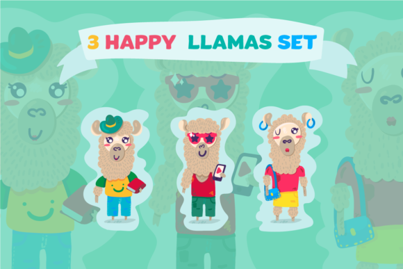 Cartoon Lama Characters Set