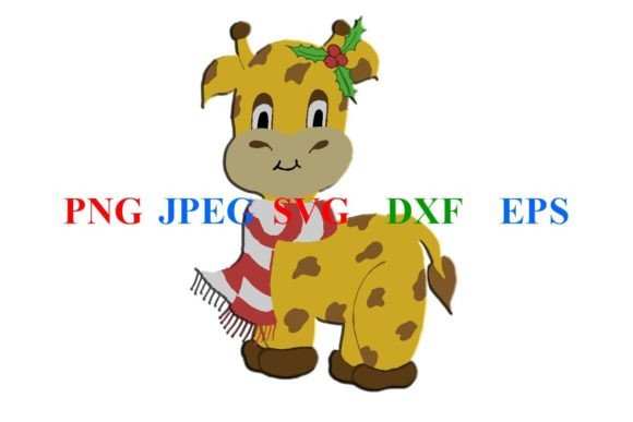 Cute Christmas Illustrated Giraffe JPEG
