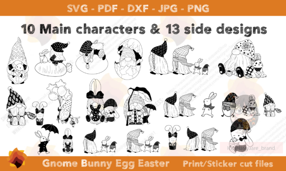 Easter, Gnome, Bunny, Egg Drawings Bundle