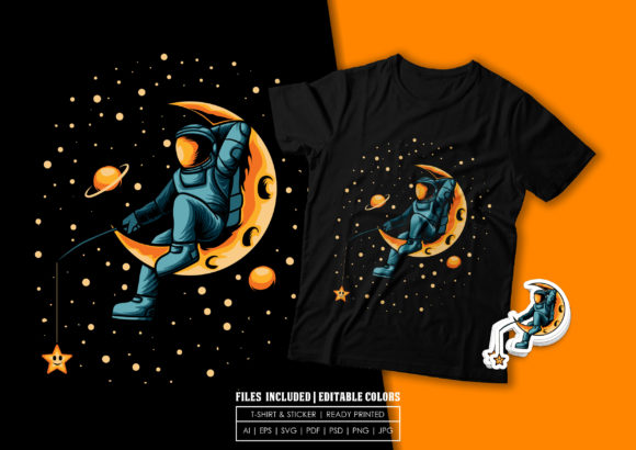 T-shirt Design - Astronaut Fishing Stars